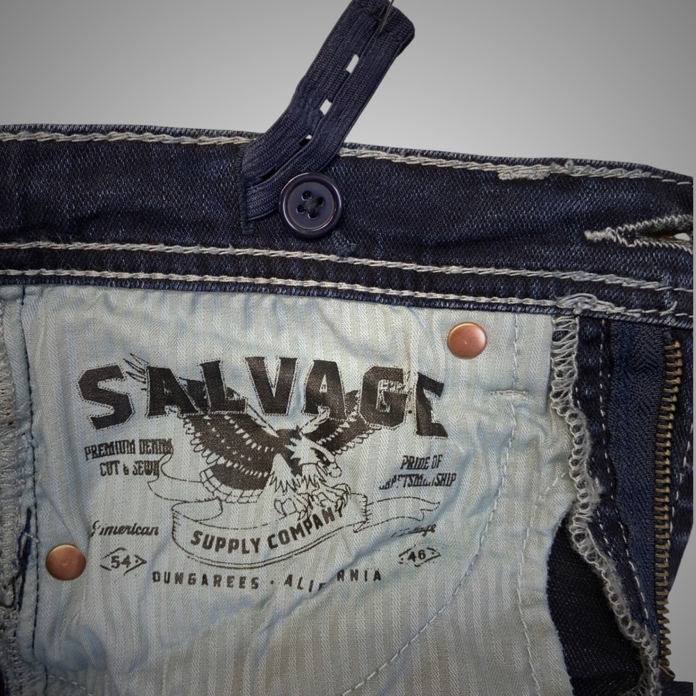 Salvage Supply Co Jeans Boys 14 Dark Wash Excellent Embroidered Thick Stitch - Picture 6 of 15